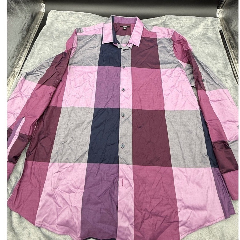 Alfani Mens XXL Purple Plaid Check Long Sleeve Button Down Cotton Shirt NWT
